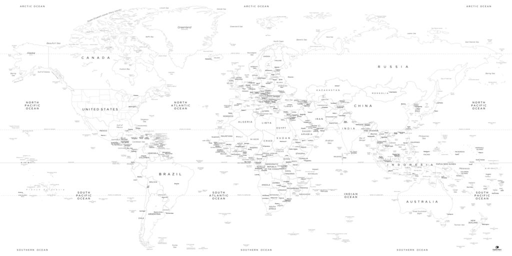 Virgin World Map - Customizable World Map - Black and White Map