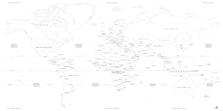 Virgin World Map - Customizable World Map - Black and White Map