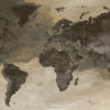 Map of the world in vintage sepia tones highlighting continents and countries for geographical reference.